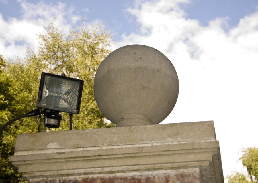 Gate pier and lamp in Guildford after cleaning