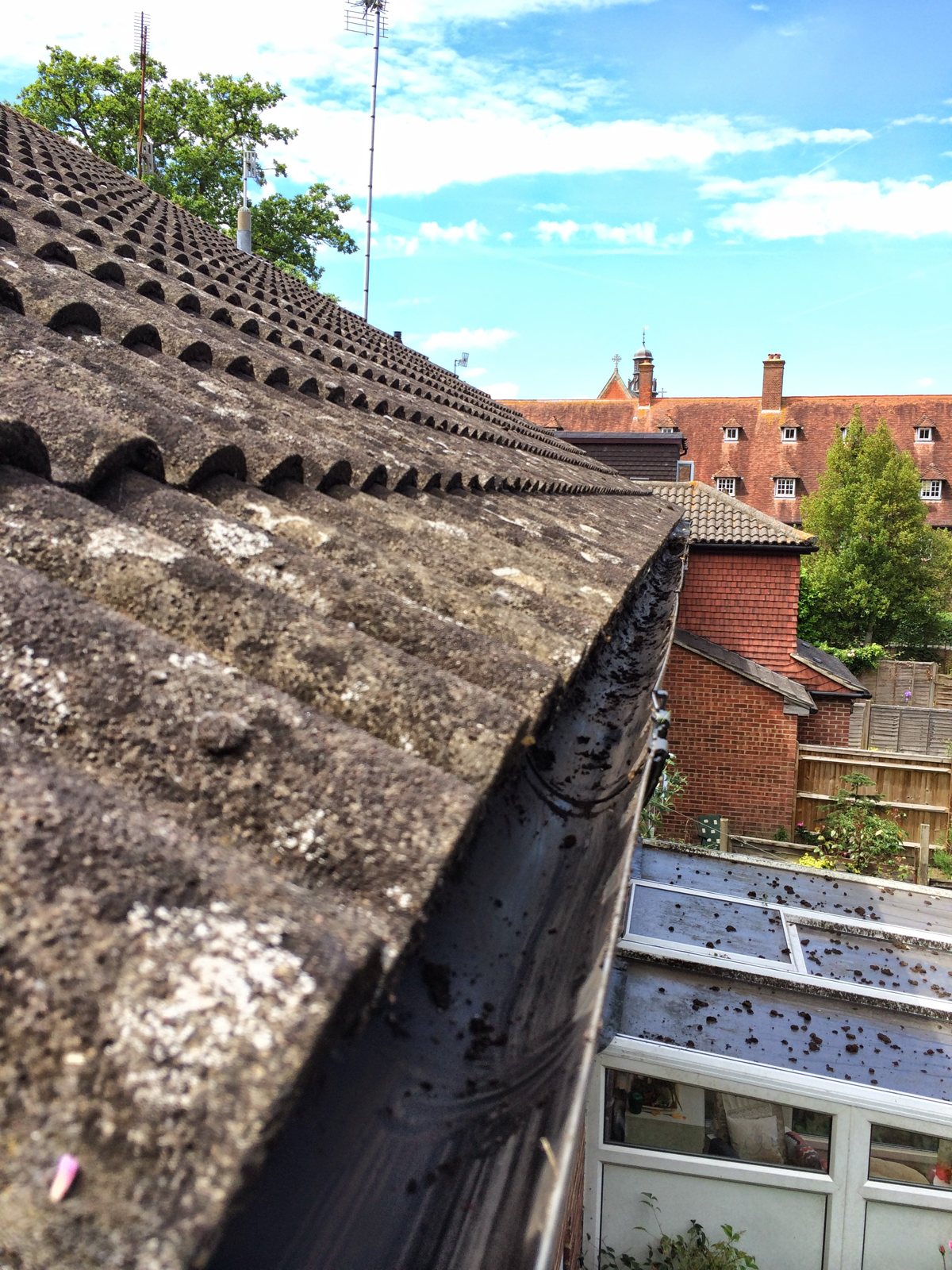 The gutter clear and the roofline tidy.