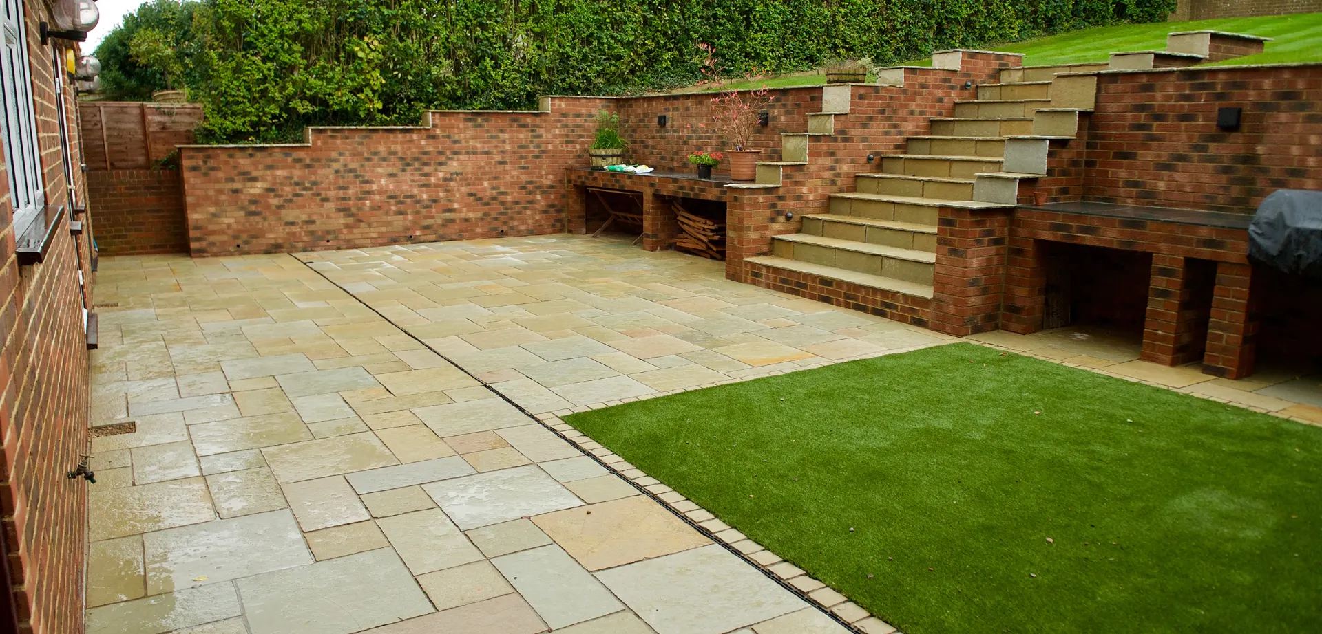 Sandstone patio and steps after cleaning