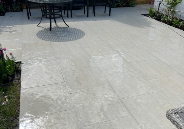 The porcelain patio cleaned.