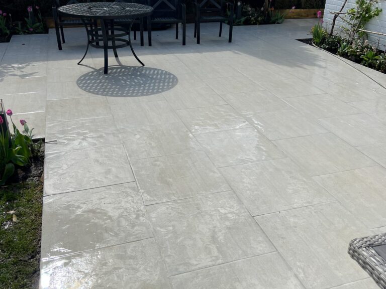 The porcelain patio cleaned.