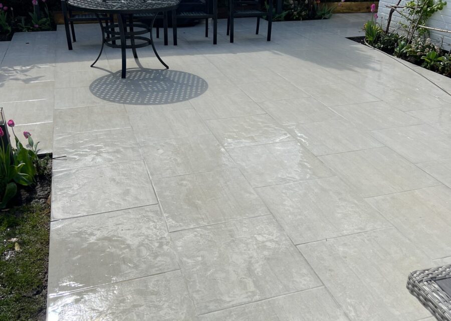 The porcelain patio cleaned.