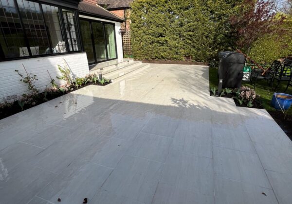 The porcelain patio cleaned.
