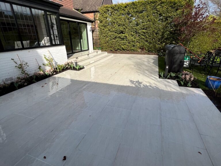 The porcelain patio cleaned.