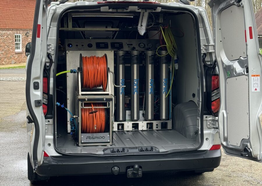 Pure water and hot water system in the back of the Integrity Window Cleaning van